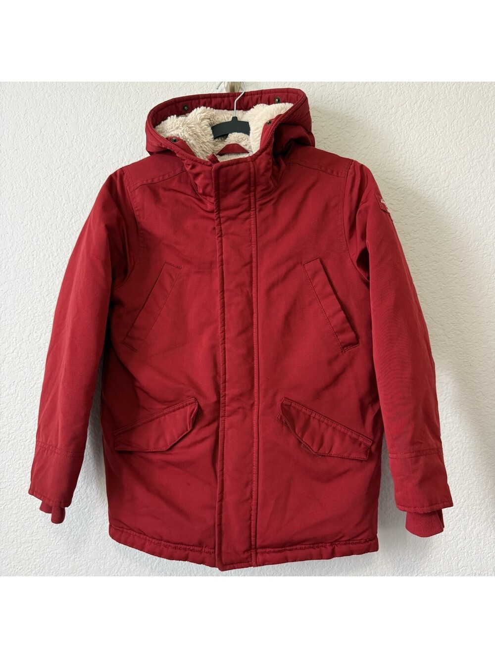Abercrombie Kids Boys 9/10 Red Sherpa Lined Hooded Parka Jacket Plaid